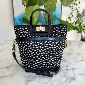 TORY BURCH Turnlock Top Handle Crossbody Small Tote Dotted Pony Calf Hair Black